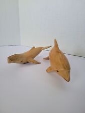 2 Wooden Hand Carved Humpback Whale & Dolphin Sculpture Wood Decor Figurine for sale  Shipping to South Africa