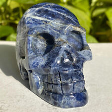 245G faixa azul natural quartzo esculpido à mão crânio cristal cura comprar usado  Enviando para Brazil