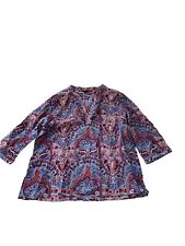 Blusa para mujer Talbots grande azul rojo floral mangas 3/4 cuello en V algodón segunda mano  Embacar hacia Argentina