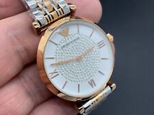 Relógio feminino EMPORIO ARMANI AR1926 ouro rosa luxo dois tons aço barra em T comprar usado  Enviando para Brazil