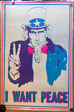 Póster vintage de 1970 del Tío Sam I Want Peace retroiluminación contra la guerra segunda mano  Embacar hacia Argentina