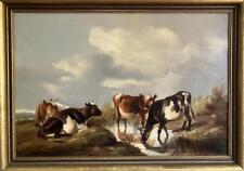 Antique Oil Painting Cattle Watering at Dusk THOMAS SIDNEY COOPER Interest c1880 for sale  Shipping to South Africa