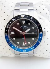 ROTARY MENS BLACK BLUE GMT WATCH GB00682/04 STAINLESS STEEL BRACELET GENUINE for sale  Shipping to South Africa