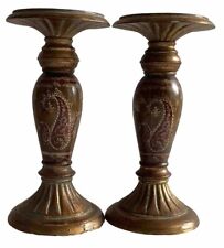 Candle Holders Hand-Painted Distressed Golden-Faux Wood Resin 8 in Tall-Pair for sale  Shipping to South Africa