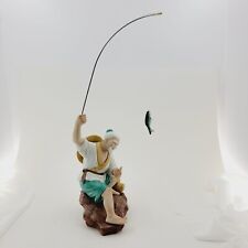 Pescador japonés vintage de porcelana pintada a mano de 8 pulgadas segunda mano  Embacar hacia Argentina