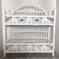 White Wicker Rattan Shelf Shelving Unit 2 Levels Wall Mountable Boho Vintage for sale  Shipping to South Africa
