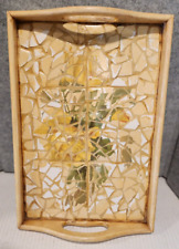 Alças vintage de madeira e cerâmica mosaico embutido cama bandeja para servir - 9"x 13,5" comprar usado  Enviando para Brazil