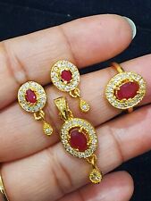 9CT Yellow Gold Plated Pendant Ring Earrings Set Red Ruby Cz Crystal Eid Gift  for sale  WOLVERHAMPTON
