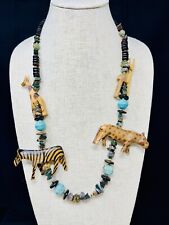 Vintage Natural Wood Animal Beaded Necklace From Africa. 30.” Zebra. Giraffe for sale  Shipping to South Africa