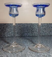 1981 Stephen Smyers Signed Blue Swirl Hand Blown Glass Candle Holders, used for sale  Shipping to South Africa