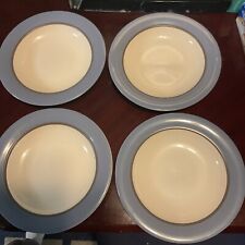 4 Pfaltzgraff Mystic Dinner Pasta Bowls Set 11" Blue Rim Bands Stoneware Dishes for sale  Shipping to South Africa