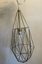 Used, Modern 22” Large Ceiling Pendant Light Geometric Wire Cage Brushed Gold Plug-In for sale  Chicago