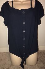 Used, Blue Textured Mock Button Cold Shoulder Twist Tie Bottom Top Torrid Size 0 for sale  Shipping to South Africa