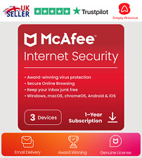 McAfee Internet Security Antivirus 2023 3 Devices 1 Year 5 Minute EMAIL Delivery til salgs  Frakt til Norway