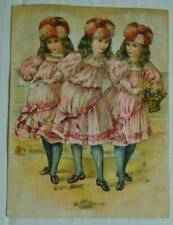 Antique Victorian Embossed Art Print Triplets Young Ladies by the Sea Shore Pink segunda mano  Embacar hacia Mexico