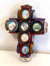 Tapas de botella de madera hechas a mano arte popular mexicano cruz primitiva santos de la Virgen segunda mano  Embacar hacia Argentina