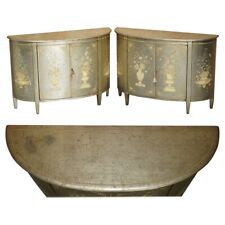 PAIR OF VINTAGE THEODORE ALEXANDER SILVER LEAF SHERATON DEMI LUNE SIDEBOARDS for sale  Shipping to South Africa