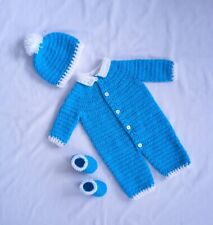 Usado, Kit de jersey de lã bebê recém-nascido menino 0-3 meses suéter macacão terno completo chapéu feito à mão comprar usado  Enviando para Brazil