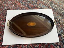 Antique Mahogany Inlay Wood Serving Tray Brass Handles for sale  Shipping to South Africa