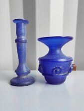 Used, Vintage Retro Art Glass Sandblast Texture Blue Candlestick & Vase Italian Murano for sale  Shipping to South Africa