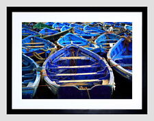 85406 MOROCCAN BLUE SEA FISHING BOAT BLACK FRAME Wall Print Poster Plakat comprar usado  Enviando para Brazil