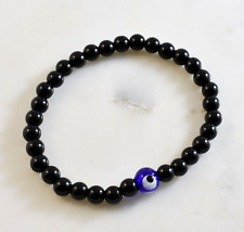 Pulseira masculina elástica elástica de contas de pedra grega turca obsidiana preta Evil Eye comprar usado  Enviando para Brazil