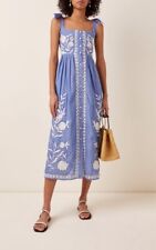 Juliet Dunn Floral-Embroidered Cotton Chambray Midi Dress Size Small for sale  Shipping to South Africa