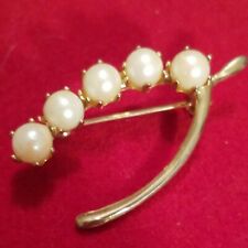 Vintage Gold-tone & Faux Pearl Wishbone Pin Brooch Hat Pin for sale  Shipping to South Africa