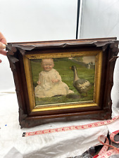 antigo quadro de ouro profundo esculpido em madeira estampa de pato chorando bebê ganso vitoriano comprar usado  Enviando para Brazil