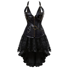 Women Gothic Steampunk Corset Dress Costume PU Leather Floral Lace Skirt Set for sale  Shipping to South Africa