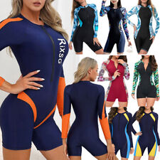 Women One Piece Swimsuit Long Sleeve Color Block Jumpsuit Pool Beach Swimwear for sale  Shipping to South Africa