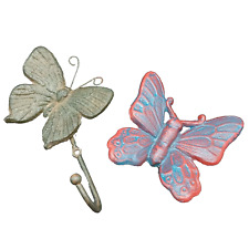 2 VTG Cast Iron Butterfly Wall Plaque & Hook Garden Decor  for sale  Shipping to South Africa