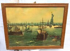 Antiguo Puerto de Nueva York Estampado Litográfico Alemania PR188 segunda mano  Embacar hacia Argentina