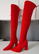 WOMENS RED HIGH BLOCK HEEL STRETCH LYCRA OVER THE KNEE LADIES SOCK BOOTS SIZES for sale  Shipping to South Africa