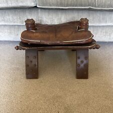 VINTAGE WOODEN CAMEL SADDLE SEAT FOOT STOOL WITH LEATHER CUSHION Very Unique for sale  Shipping to South Africa
