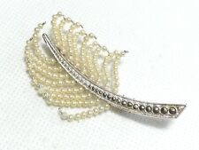 VINTAGE Silvertone Marcasite & Faux Pearl Abstract Feather/Floral BROOCH for sale  WORKSOP