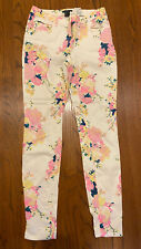 Pantalones de mezclilla ajustados para mujer H&M con estampado floral blanco rosa flores talla 8 segunda mano  Embacar hacia Argentina
