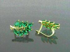 3CT Marquise Cut Lab-created Emerald Leaf Stud Earrings 14K Yellow Gold Plated, used for sale  Shipping to South Africa