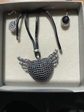 Thomas Sabo Silver & CZ Black winged heart pendant and earrings. for sale  CLEETHORPES