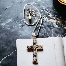 Colar de cruz religiosa de prata esterlina 925 e opala, usado comprar usado  Enviando para Brazil