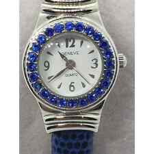 Reloj Geneva para mujer. Bisel con joyas azules, brazalete azul segunda mano  Embacar hacia Argentina