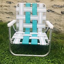 Vintage Sunbeam Aluminum Folding Beach Chair Web Weaved Low Profile Lawn Teal for sale  Shipping to South Africa