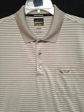 Camisa polo masculina Greg Norman tamanho G golfe bege bronzeado listra branca SS externa , usado comprar usado  Enviando para Brazil
