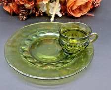 Usado, Conjunto de prato e xícara vintage verde Indiana Glass Kings Crown impressão digital 10"  comprar usado  Enviando para Brazil
