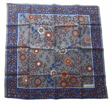 CHERIE DE PARIS Silky Scarf Vintage Blue Grey Rust Retro Floral Square  18” VGC for sale  Shipping to South Africa
