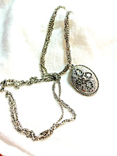 2 SIDED SILVER TONE OPENWORK ORNATE FANCY MEDALLION ON DOUBLE CHAIN 21" NECKLACE for sale  Shipping to South Africa