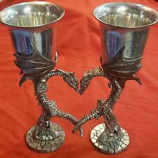 Vtg FELLOWSHIP FOUNDRY Pewter Dragon Heart Chalices Goblets for sale  Shipping to South Africa