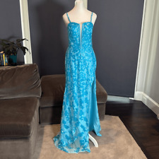 Women’s Blue Mermaid Fit Prom Party Formal Dress Sparkly Sequins Leg Slit Size 6, used for sale  Shipping to South Africa