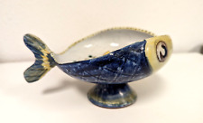 Vintage MCM Pedestal Ceramic Bowl Italy Signed Fish dish Art Pottery Figural, used for sale  Shipping to South Africa