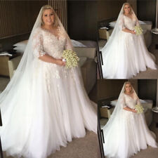 Princess Plus Size Wedding Dresses Lace Appliques Long Sleeves Bridal Gowns for sale  Shipping to South Africa